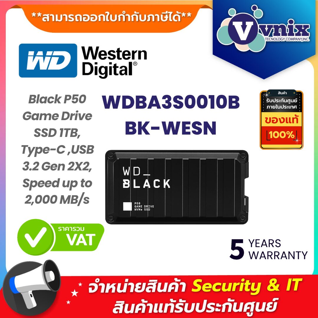 WD External SSD เอสเอสดีพกพา M.2 รุ่น WDBA3S0010BBK-WESN WD External SSD เอสเอสดีพกพา M.2 รุ่น WDBA3S0010BBK-WESN